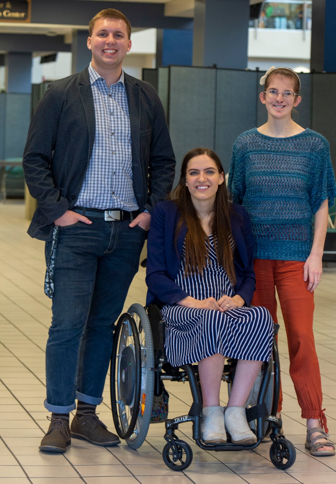 (Rick Egan  |  The Salt Lake Tribune)     Caleb Stewart, Kendra Muller and Megan McLaws, are challenging how BYU accommodates students with disabilities. Wednesday, April 17, 2019.