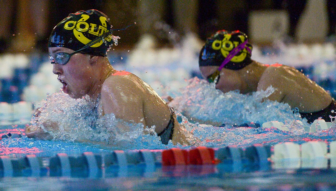 (Leah Hogsten  |  The Salt Lake Tribune)  l-r Cottonwood High School's Emma Walker and Kennedy Callaway take first and second place in the 100 yard breaststroke with times of 1:07.53 and 1:08.43 respectively at the Class 5A State Championships in Bountiful, Saturday, February 10, 2018. 