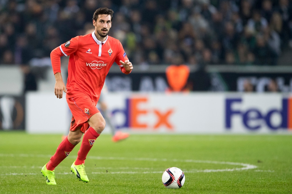 FILE In this Feb. 16, 2017 file photo Davide Astori  of AC Fiorentina  plays the ball during a Europa League match against Borussia Moenchengladbach in Moenchengladbach, Germany. Fiorentina captain Davide Astori has died, the club has announced. He was 31. Astori was found in the early hours of Sunday morning March 4, 2018 in his hotel room in Udine, where the team was staying ahead of an Italian league match. (Marius Becker/dpa via AP)