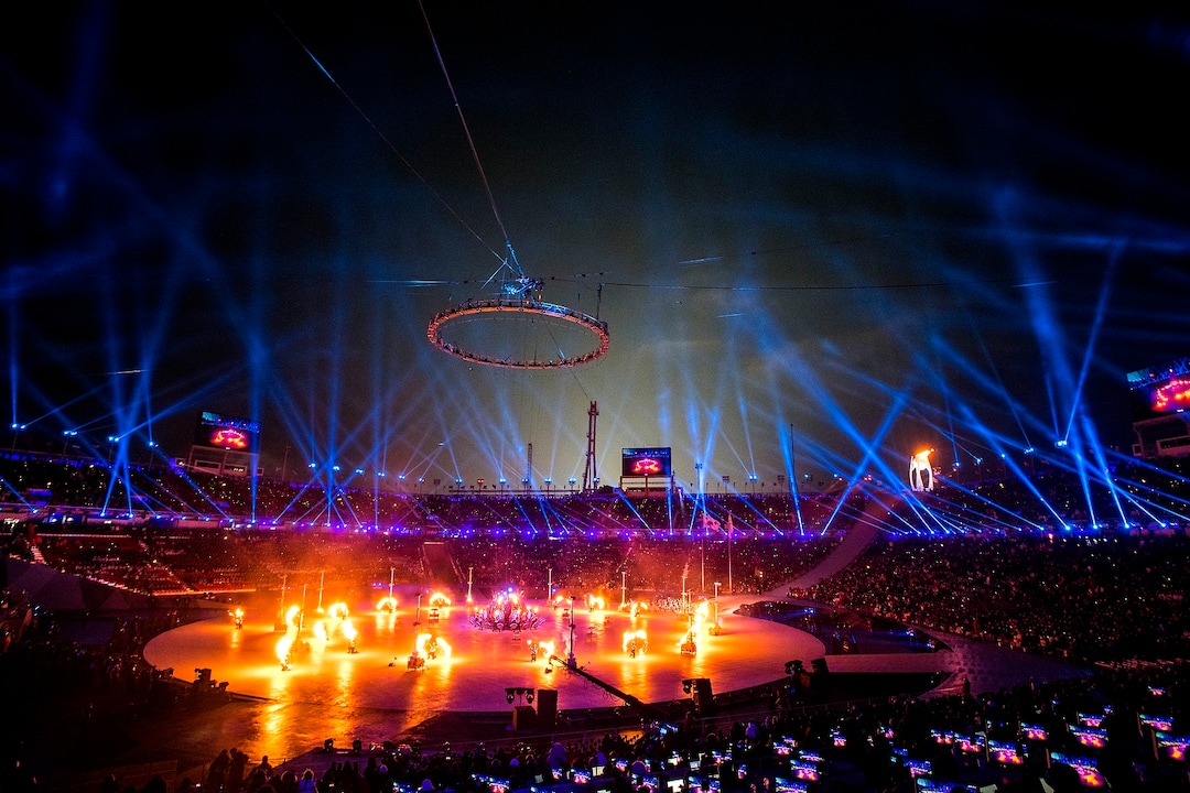 (Chris Detrick  |  The Salt Lake Tribune)  The Pyeongchang 2018 Winter Olympics opening ceremony at Olympic Stadium Friday, February 9, 2018.  