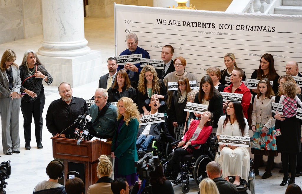 (Francisco Kjolseth | The Salt Lake Tribune) District Attorney Sim Gill holds a press conference at the State Capitol to announce a new patient initiative supporting medical cannabis as patients relay their difficult stories. Medical cannabis patients, each representing a different condition covered under Senator Madsen's bill, openly admit having violated Utah's marijuana laws out of medical necessity. District Attorney Sim Gill is advocating in support of changing policy to ensure that patients are not treated as criminals.
