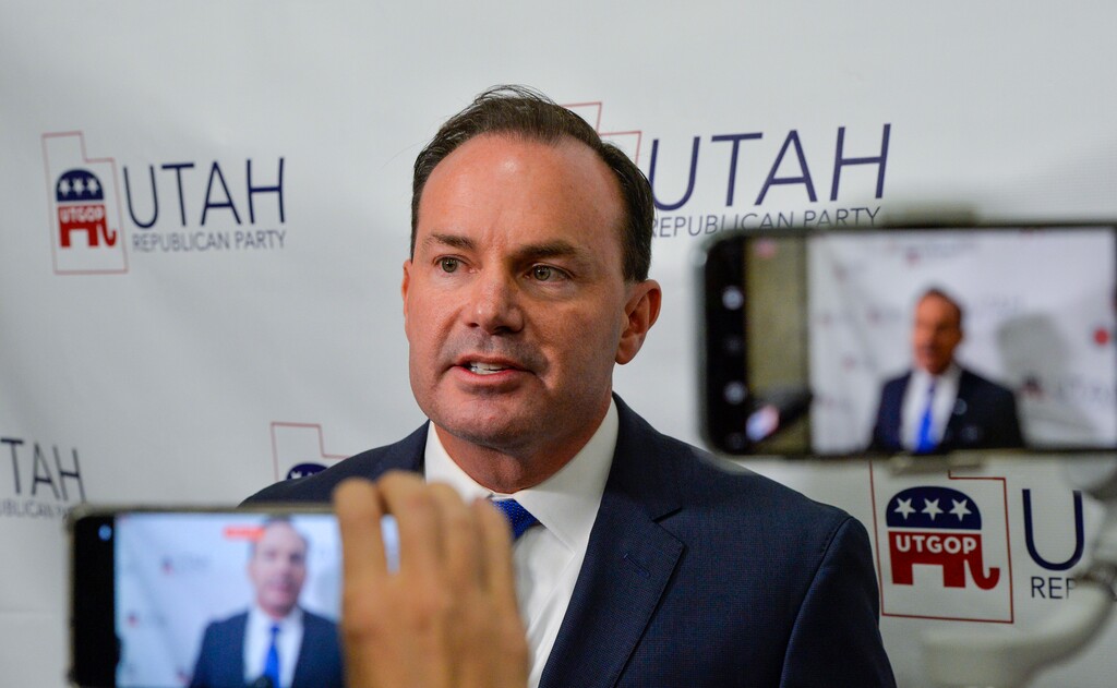 (Chris Samuels | The Salt Lake Tribune) U.S. Sen. Mike Lee attacked a pro-gun control group for sending a fundraising email following a school shooting in Texas. Lee's campaign has used fear of gun control to fundraise on social media several times.