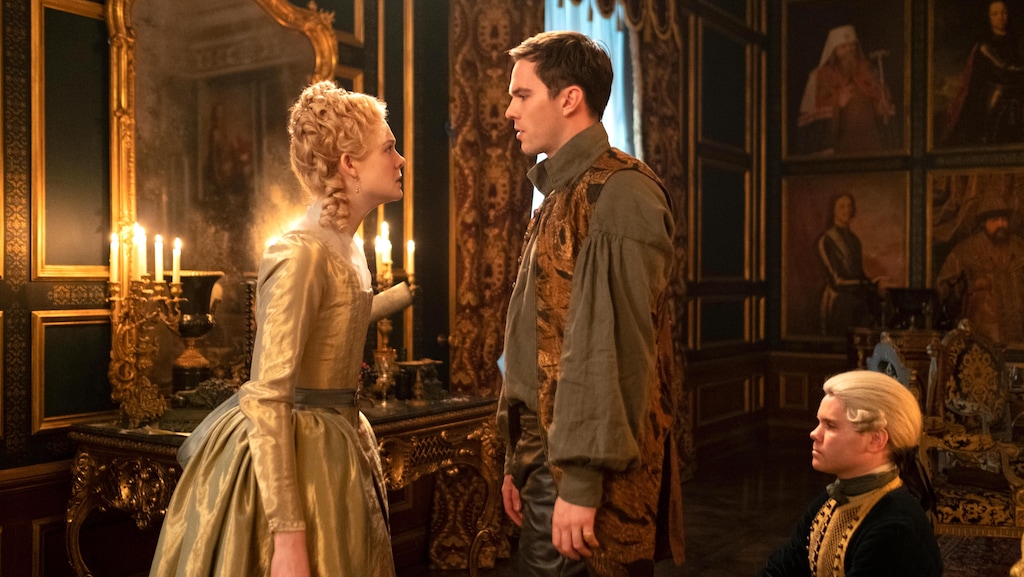 (Photo courtesy of Ollie Upton/Hulu) Catherine (Elle Fanning) and Peter (Nicholas Hoult) face off in "The Great."