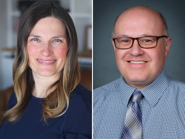 (Campaign photos) Erin Longacre, left, and James Martin, candidates for the 2026 Utah State Board of Education District 7 race.