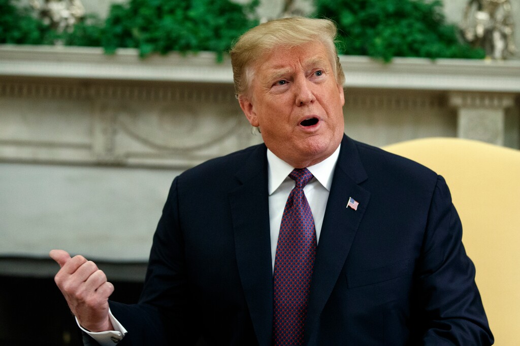President Donald Trump speaks during a meeting with Hungarian Prime Minister Viktor Orbán in the Oval Office of the White House, Monday, May 13, 2019, in Washington. (AP Photo/Evan Vucci)