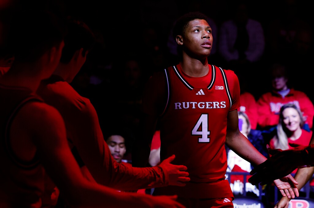 (Noah K. Murray) Former Rutgers guard Ace Bailey (4) looks on during introductions before an NCAA college basketball game against Purdue, Thursday, Jan. 9, 2025, in Piscataway, N.J.