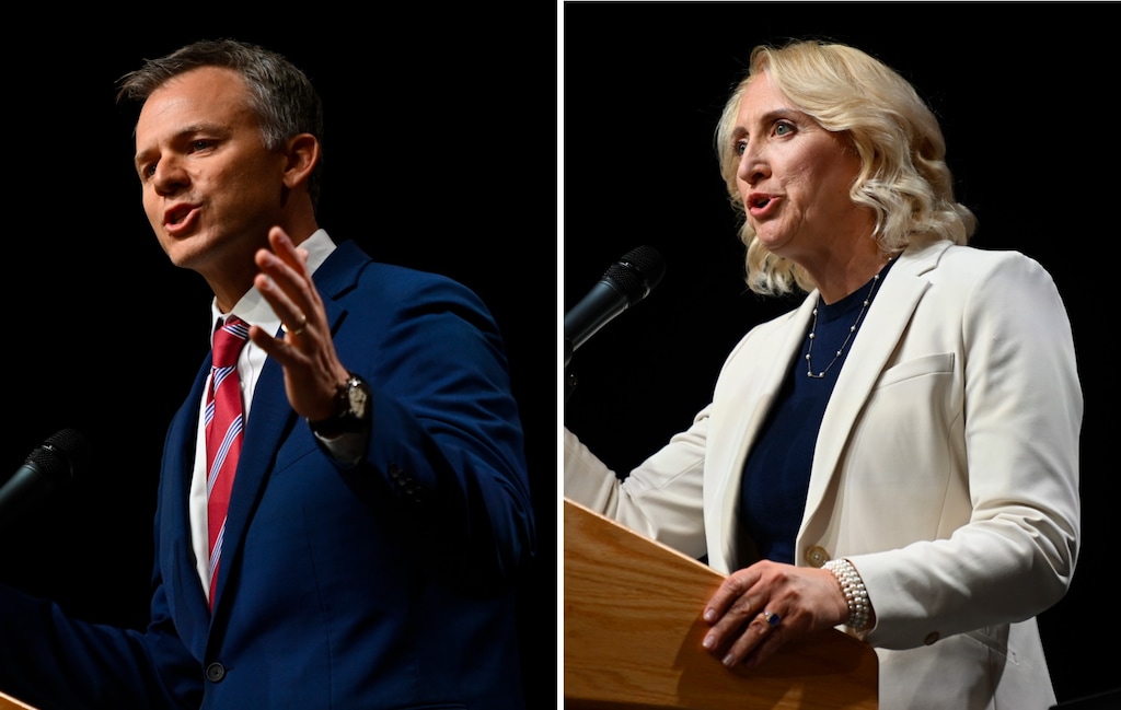 (Alex Goodlett | Especial para The Tribune) Candidatos a la nominación republicana para el Distrito Congresional 2: Blake Moore, izquierda, y Karianne Lisonbee.