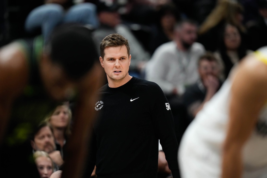 (Francisco Kjolseth  |  The Salt Lake Tribune) Utah Jazz coach Will Hardy as the Utah Jazz and the New Orleans Pelicans play at the Delta Center in Salt Lake City on Saturday, Nov. 25, 2023.