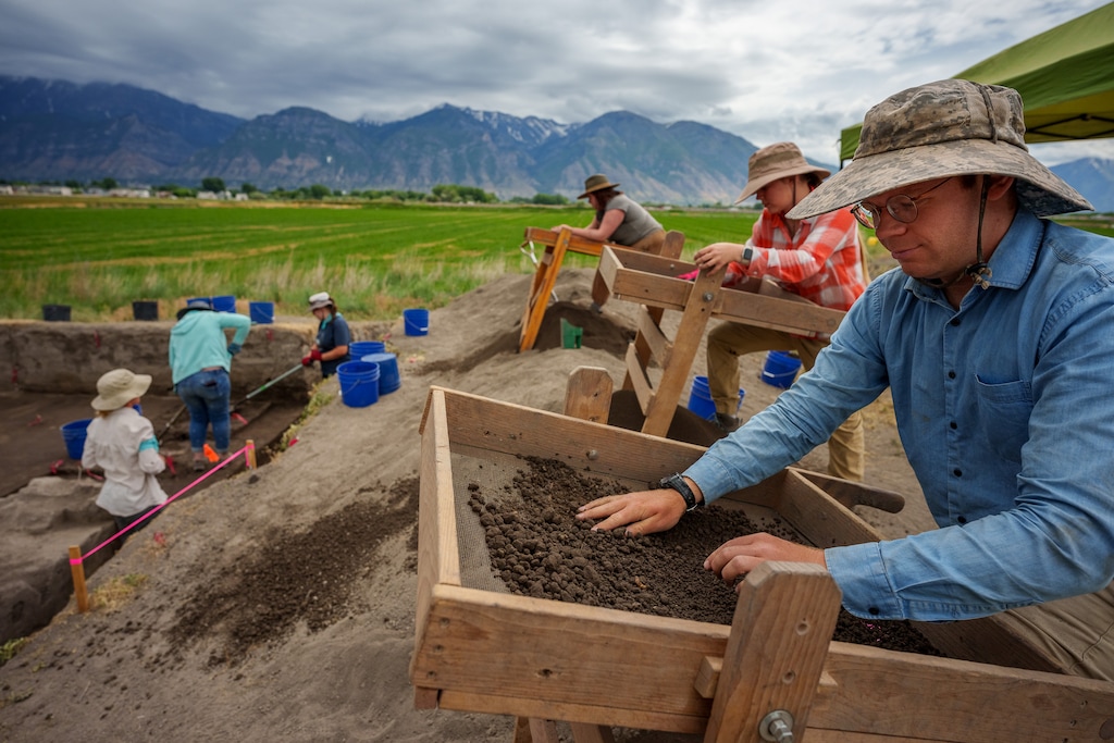 (Trent Nelson  |  The Salt Lake Tribune) Faculty and students from BYU's 2023 Archaeological Field School explore the remains of a 1,000-year-old Fremont village at the Hinckley Mounds in west Provo on Wednesday, June 14, 2023.