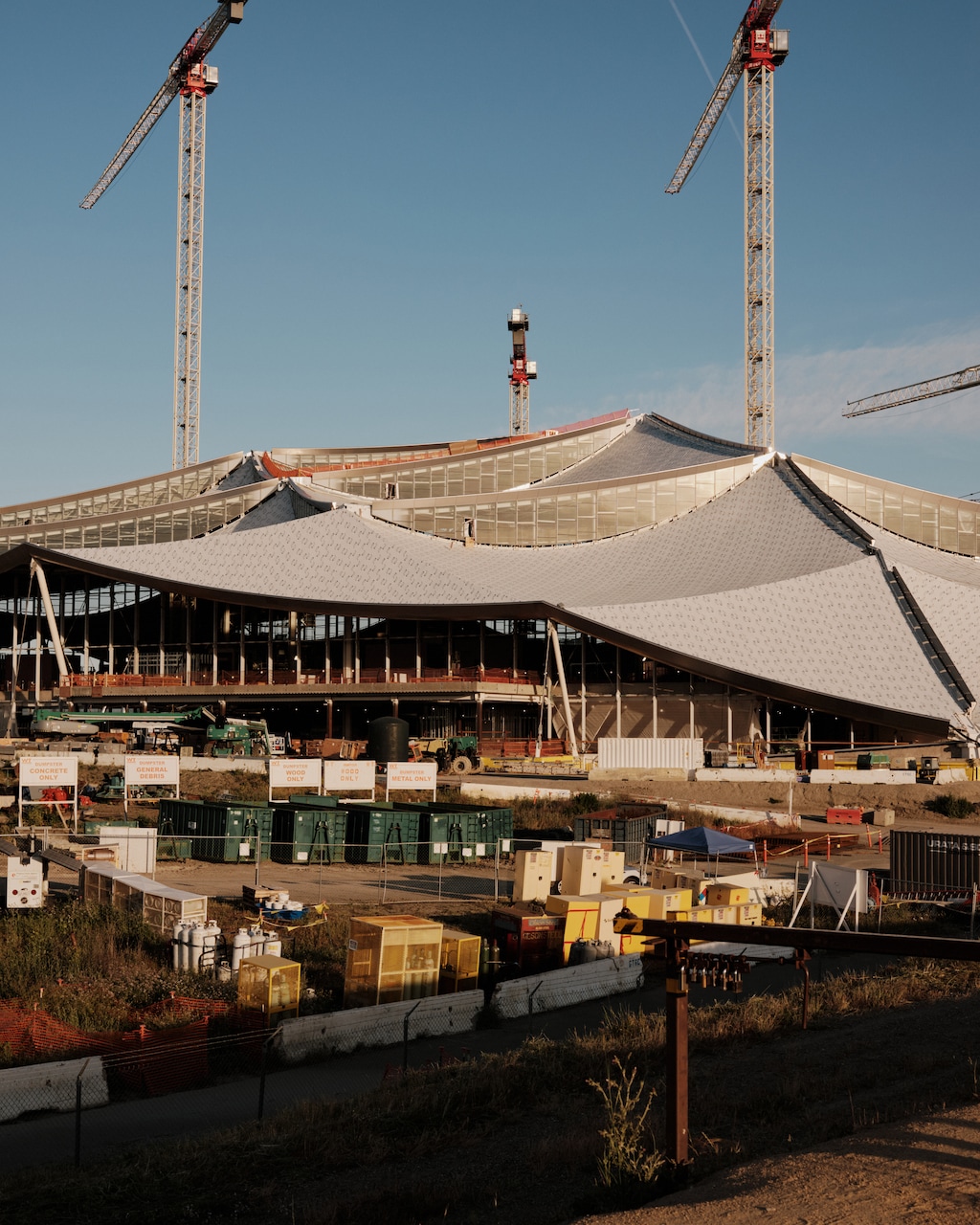 (Nicholas Albrecht | New York Times file photo)  Cranes constructing Google's new campus in Mountain View, Calif., May 5, 2020. Columnist Farhad Manjoo is waiting on the city's billionaires to open up new floodgates of generosity, at least for mitigating the immediate pain of the coronavirus crisis.