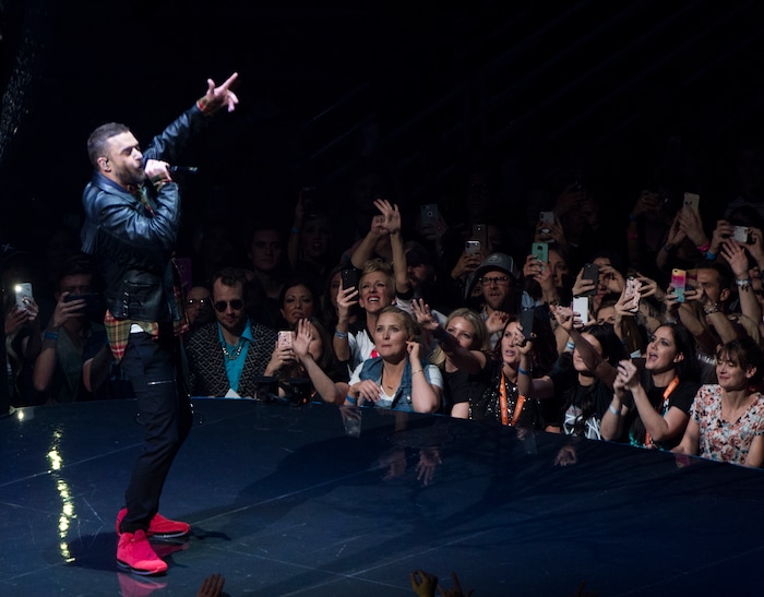 (Rick Egan  |  The Salt Lake Tribune)   Justin Timberlake performs at the Vivint Smarthome Arena in Salt Lake City, Thursday, April 12, 2018.