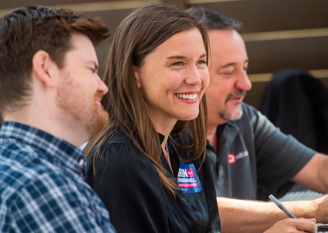 (Rick Egan  |  The Salt Lake Tribune)      Salt Lake City Mayor candidate goes door-to-door talking to constituents in a Sugarhouse neighborhood, Saturday, Sept. 21, 2019.