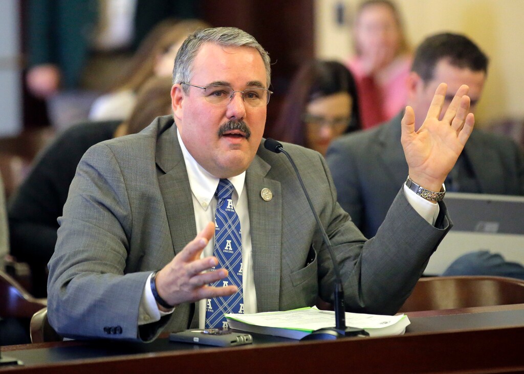 (Rick Bowmer | AP file photo) Republican Rep. Lee Perry, of Perry, Utah, speaks during a hearing at the Utah state Capitol, in Salt Lake City on Feb. 22, 2017. After three decades with the Utah Highway Patrol, Lt. Lee Perry has retired to devote all his energy to being a state legislator. He says he's encouraged by how law enforcement in that time has embraced of counseling to help officers handle the emotional toll of the job, the Herald-Journal in Logan reports.