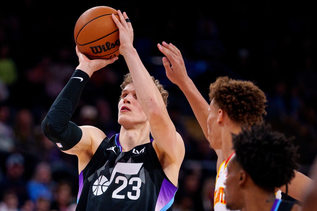 (Trent Nelson | The Salt Lake Tribune) Utah Jazz forward Lauri Markkanen (23) as the Utah Jazz host the Atlanta Hawks, NBA basketball in Salt Lake City on Tuesday, Jan. 7, 2025.
