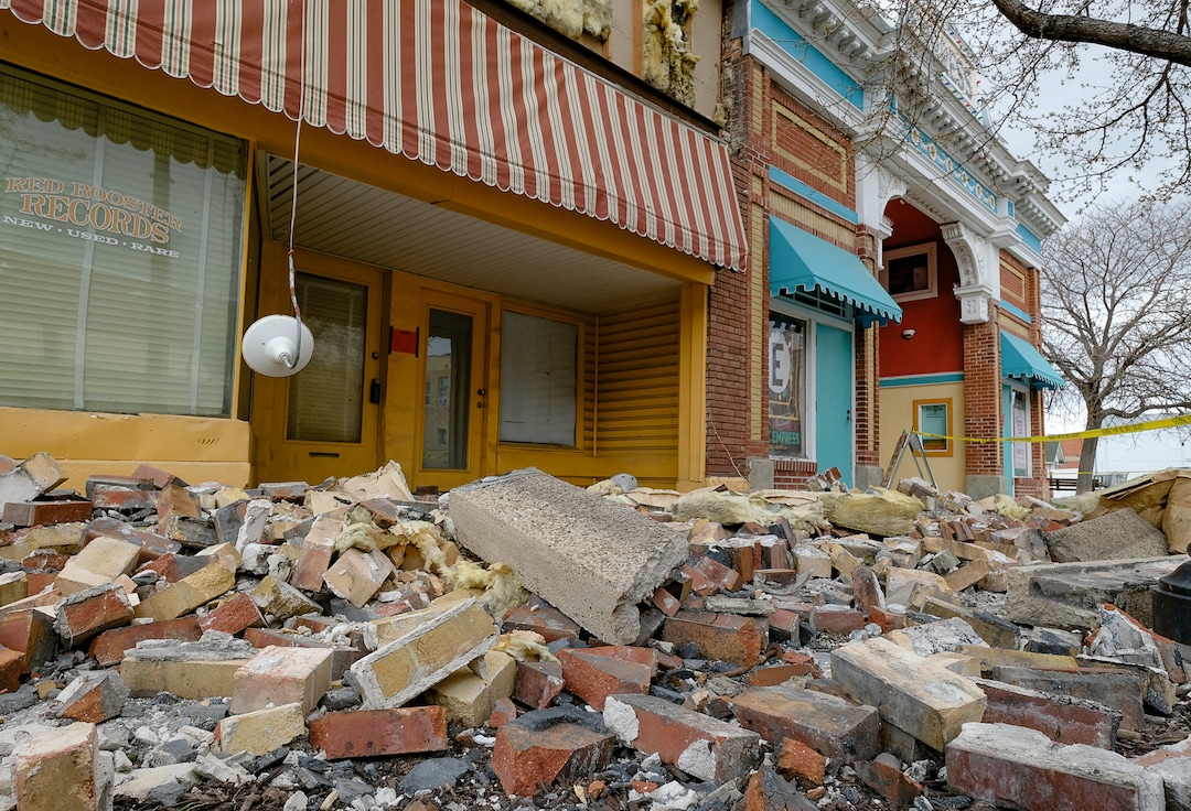 (Francisco Kjolseth  |  The Salt Lake Tribune) Some clean up has taken place along historic Main street in Magna on Monday, March 23, 2020, following last week's earthquake while many other areas remain the same.