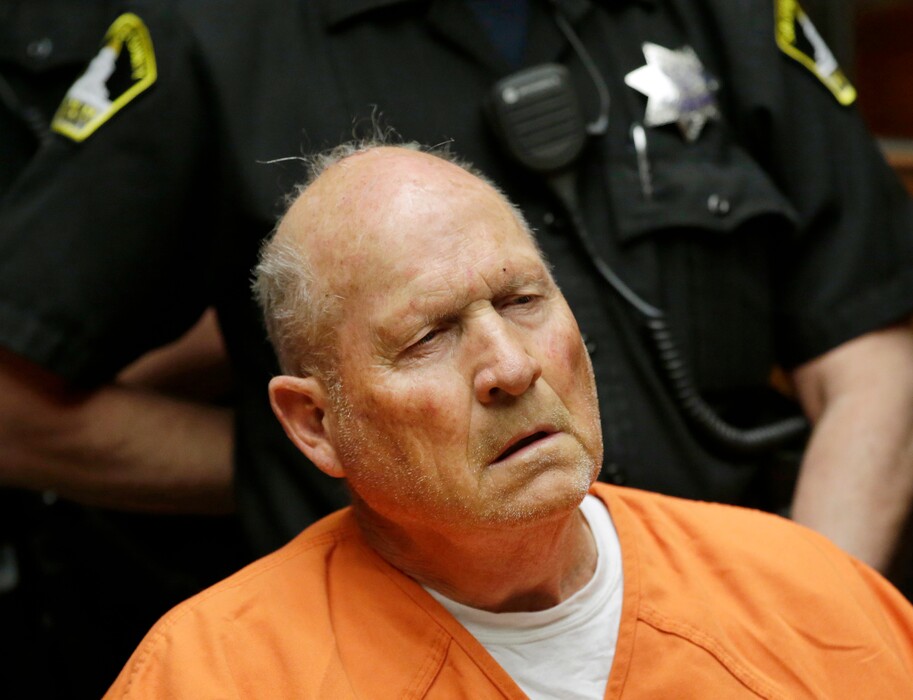 Joseph James DeAngelo, 72, who authorities suspect is the so-called Golden State Killer responsible for at least a dozen murders and 50 rapes in the 1970s and 80s, makes his first appearance, Friday, April 27, 2018, in Sacramento County Superior Court in Sacramento, Calif. (AP Photo/Rich Pedroncelli)