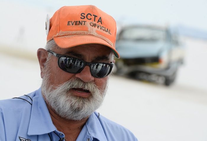 (Francisco Kjolseth | The Salt Lake Tribune) Pat McDowell, Director of Racing on Utah's Bonneville Salt Flats talks about the deadly accident along the sidelines of Speed Week following a head-on collision between two vehicles carrying support crew traveling between the pits and the entrance to the salt along the access road on Wednesday, Aug. 16, 2017. One person was killed and five injured, all of whom were said to be members of support crews for racing drivers.