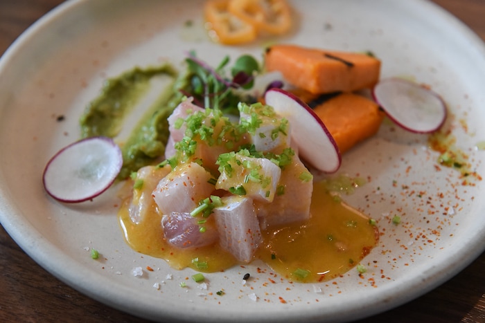(Francisco Kjolseth  |  The Salt Lake Tribune)  Hamachi Ceviche at the Post Office Place, a new bar by the same owners as Takashi, located next door, welcomes patrons on Tuesday, June 19, 2018. One of the main reasons Takashi and Tamara Gibo opened this downtown watering hole is so that their patrons could have a drink while waiting for a seat at Takashi where the wait can sometimes be an hour long and liquor laws don't allow cocktails unless you are seated.