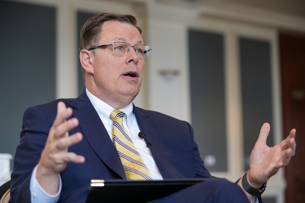 (Chris Samuels | The Salt Lake Tribune) Newly ordained apostle Clark Gilbert conducts an interview with The Tribune at the Joseph Smith Memorial Building in Salt Lake City on Friday, Feb. 13, 2026.