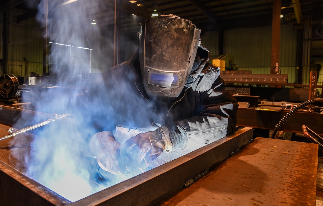 (Francisco Kjolseth  |  The Salt Lake Tribune)  Brook Matthews at Structural Steel and Plate Fabrication in North Salt Lake uses a welder on a large order bound for a Morton Salt plant in Grantsville. Recent metal tariffs implemented by the Trump administration though a boom for steel producers has negatively impacted metal fabrication businesses creating numerous challenges.  