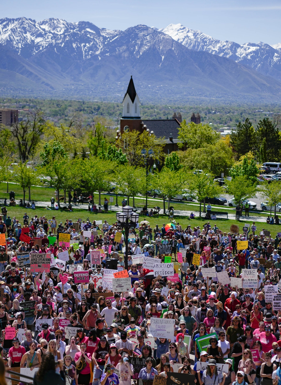 (Francisco Kjolseth | The Salt Lake Tribune) About 2,500 protesters gather at the Utah Capitol for a “Bans Off Our Beehive” rally in support of abortion rights on Saturday, May 14, 2022.