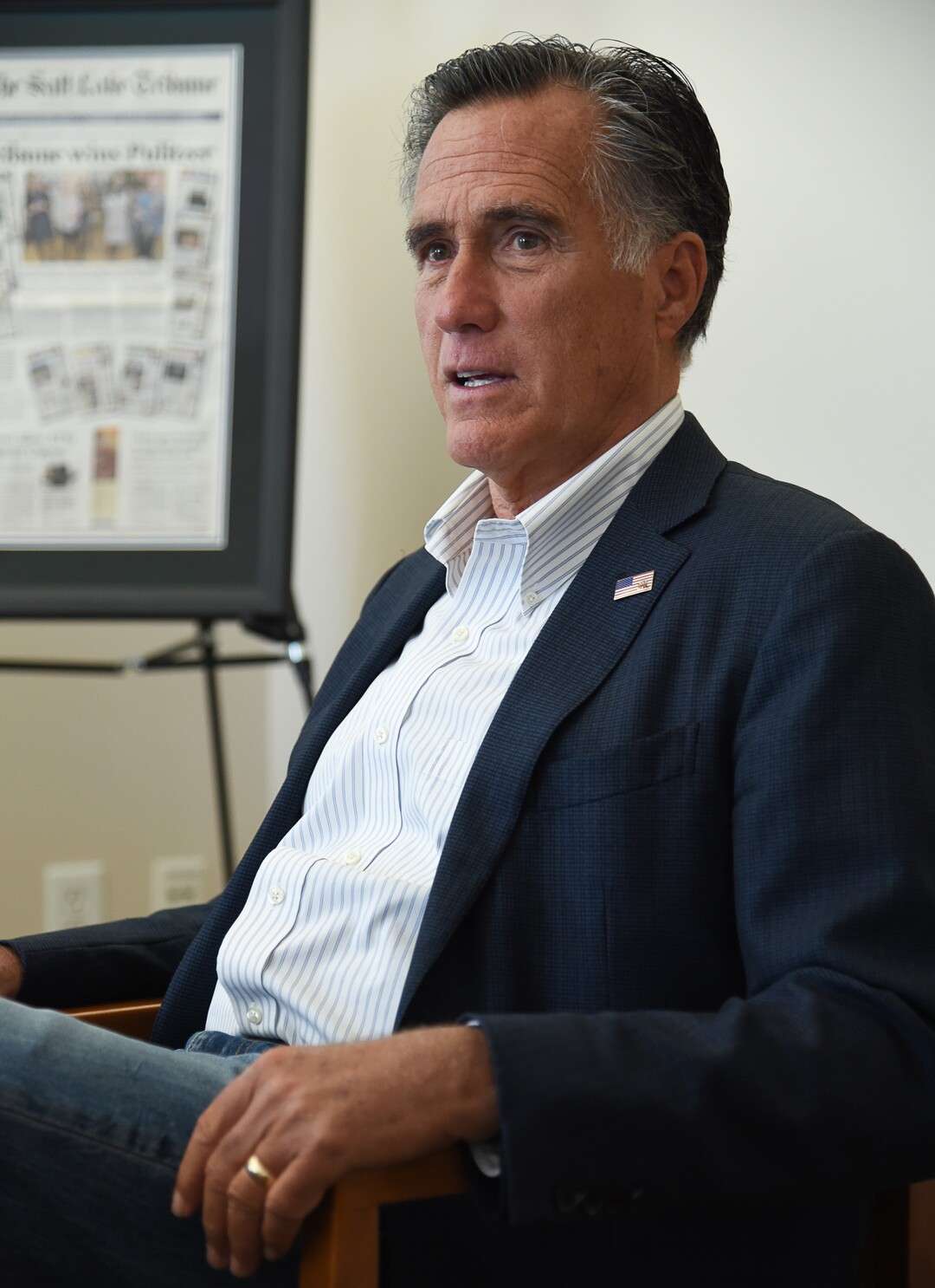 (Francisco Kjolseth | The Salt Lake Tribune) Sen. Mitt Romney speaks with the editorial board of The Salt Lake Tribune on Wednesday, Aug. 21, 2019.