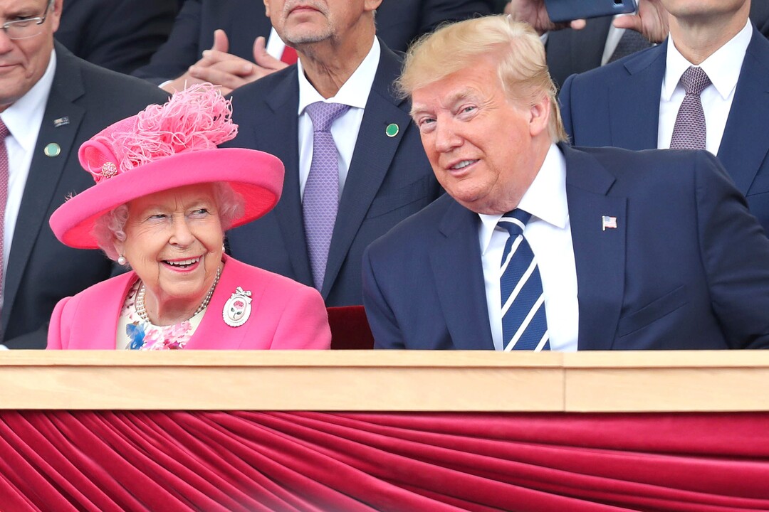 (Chris Jackson | Pool Photo via AP) Britain's Queen Elizabeth and U.S President Donald Trump look on during commemorations for the 75th Anniversary of the D-Day landings at Southsea Common, Portsmouth, England, Wednesday, June 5, 2019.