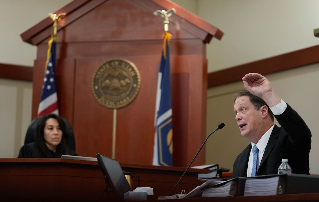 (Francisco Kjolseth | The Salt Lake Tribune) Sean Trende, an election analyst for RealClearPolitics, provides testimony during a hearing on congressional redistricting maps before Judge Dianna Gibson in 3rd District Court in Salt Lake City on Friday, Oct. 24, 2025.