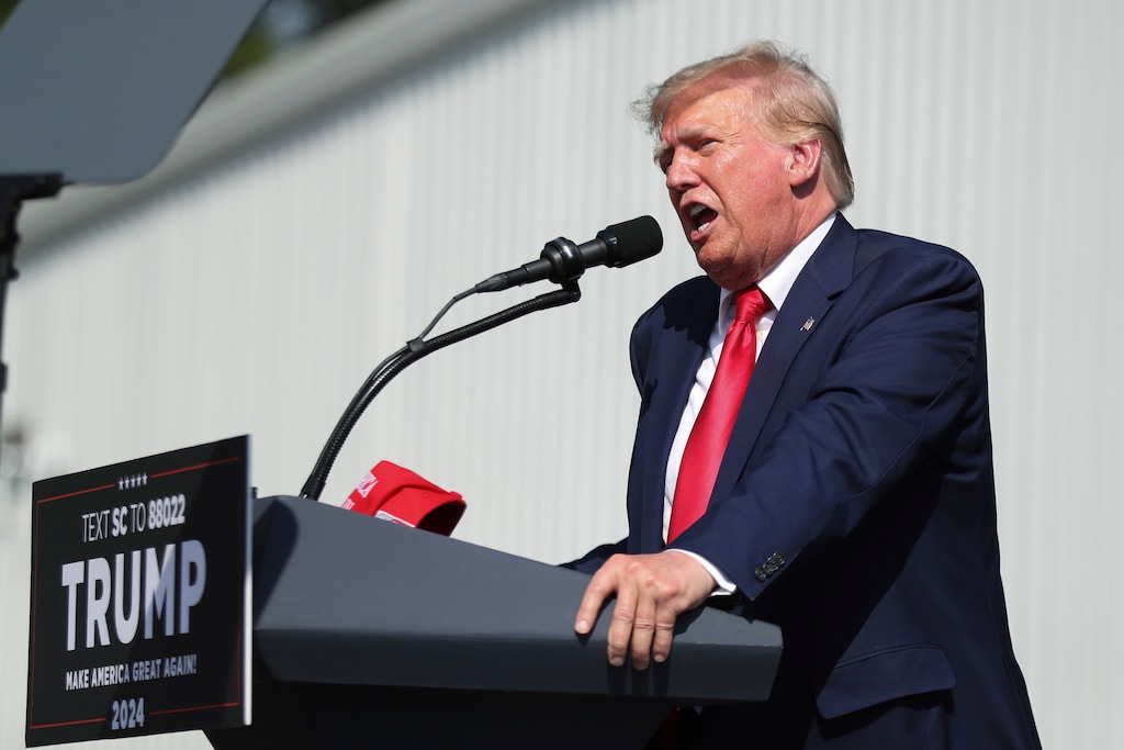 (Artie Walker Jr. | AP) Former President Donald Trump speaks at a rally in Summerville, S.C., in September 2023. "If we compare the gospel message with that of Donald Trump and other authoritarian leaders," writes columnist Thomas Reese, "we can only conclude that he and they are Antichrists."