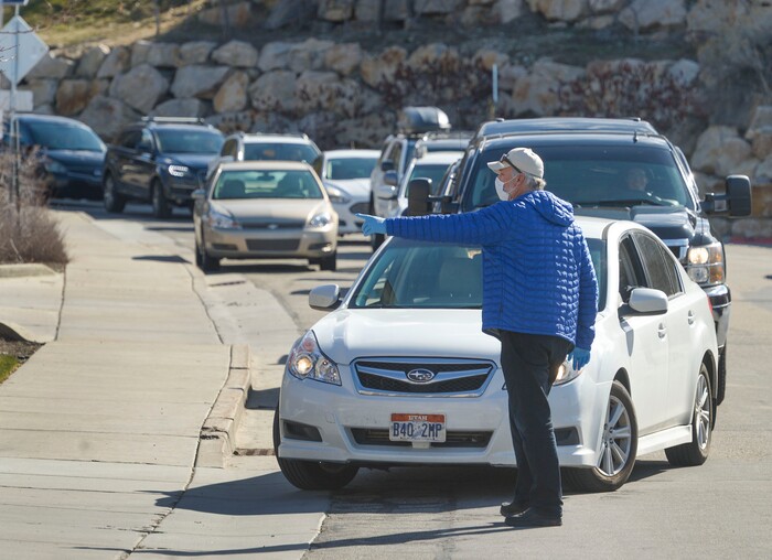 (Leah Hogsten  |  The Salt Lake Tribune)  Snowbird employees handed out over 10,000 pounds of perishable items from the ski resorts restaurants and stores to their workforce, Mar. 21, 2020. The food included milk, eggs, bread, cheeses, every kind of herb, vegetable and fruitÑ including kumquats and lemongrassÑ and was given to Snowbird employees on a first-come, first-serve basis.