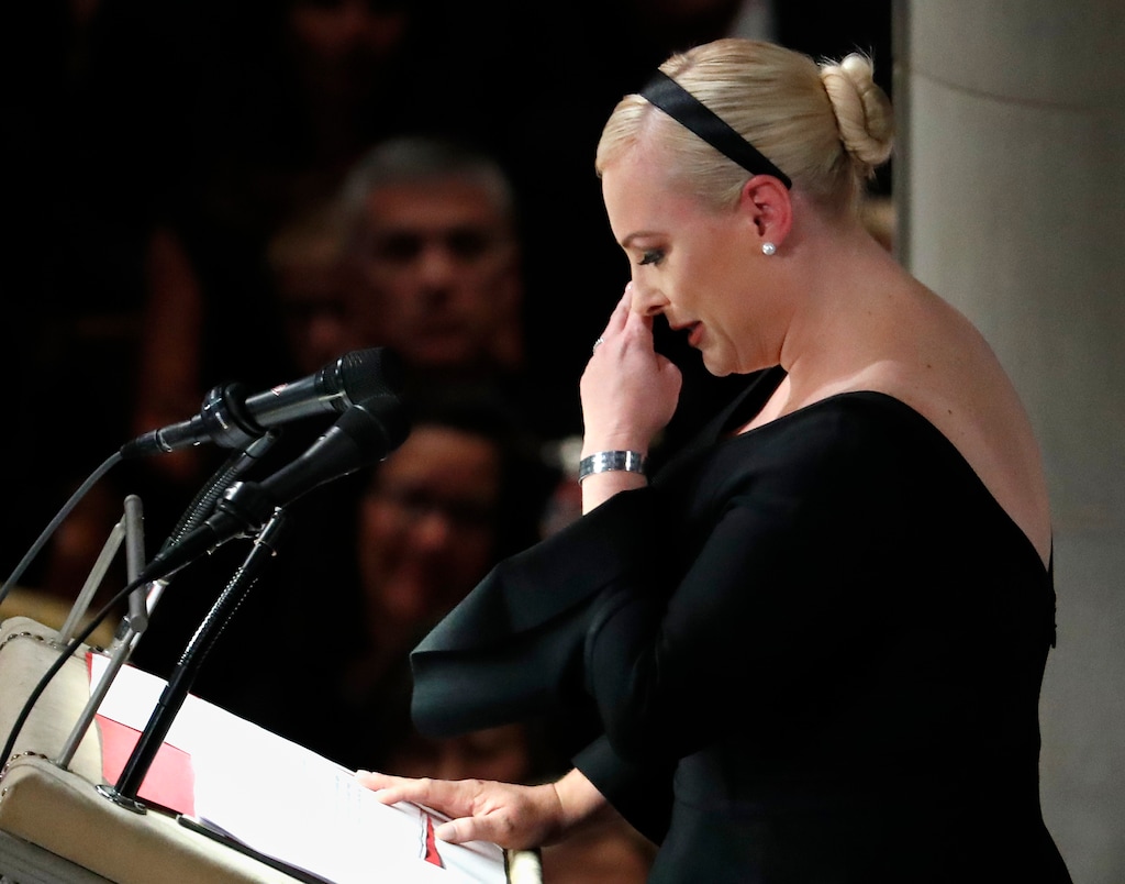 (AP Photo/Pablo Martinez Monsivais) Meghan McCain speaks at a memorial service for her father, Sen. John McCain, R-Ariz., at Washington Nationals Cathedral in Washington, Saturday, Sept. 1, 2018. McCain died Aug. 25, from brain cancer at age 81.
