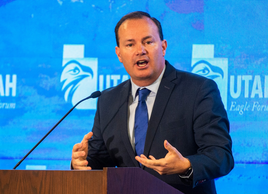 (Rick Egan  |  The Salt Lake Tribune)     Sen. Mike Lee shares his feelings about the Iran military briefing while speaking at the Utah Eagle Forum Convention, in Sandy, Saturday, Jan. 11, 2020.