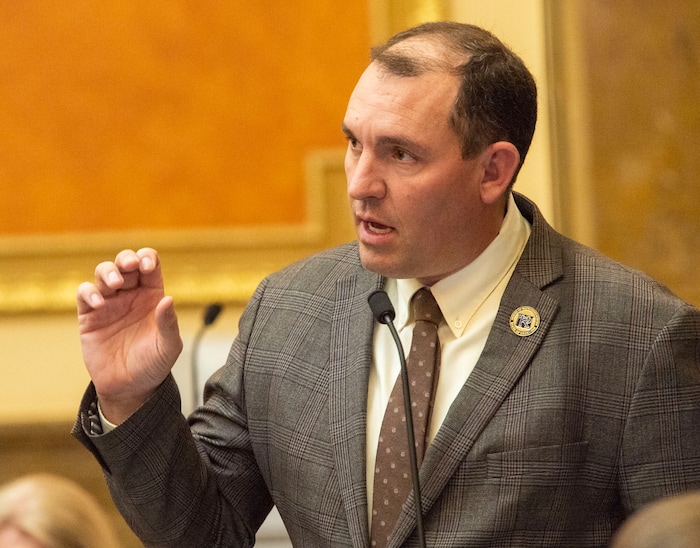 (Rick Egan  |  Tribune file photo)  Rep. Logan Wilde comments on a bill, late in the evening, on the final day of the 2019 Legislature, March 14, 2019.