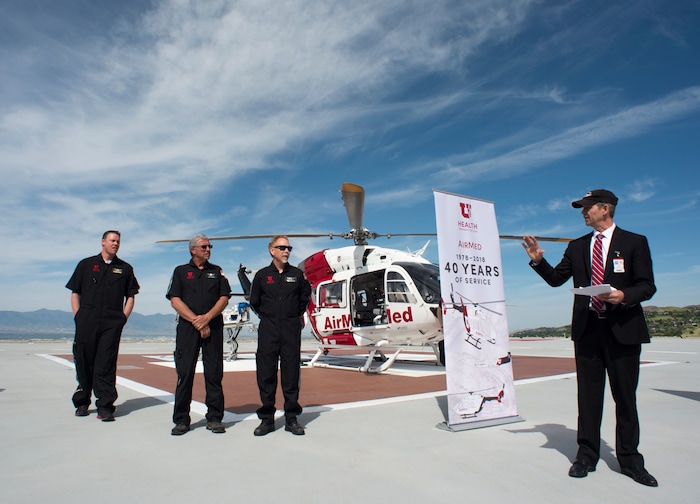 (Rick Egan  |  The Salt Lake Tribune)       Dan Lundergan, University of Utah Hospital COO talks about AirMed and  40 years of live saving care provided by the U of U AirMed crew. The University of Utah serves the single biggest geographic area of any academic medical center in the United States.  
Thursday, May 31, 2018.



