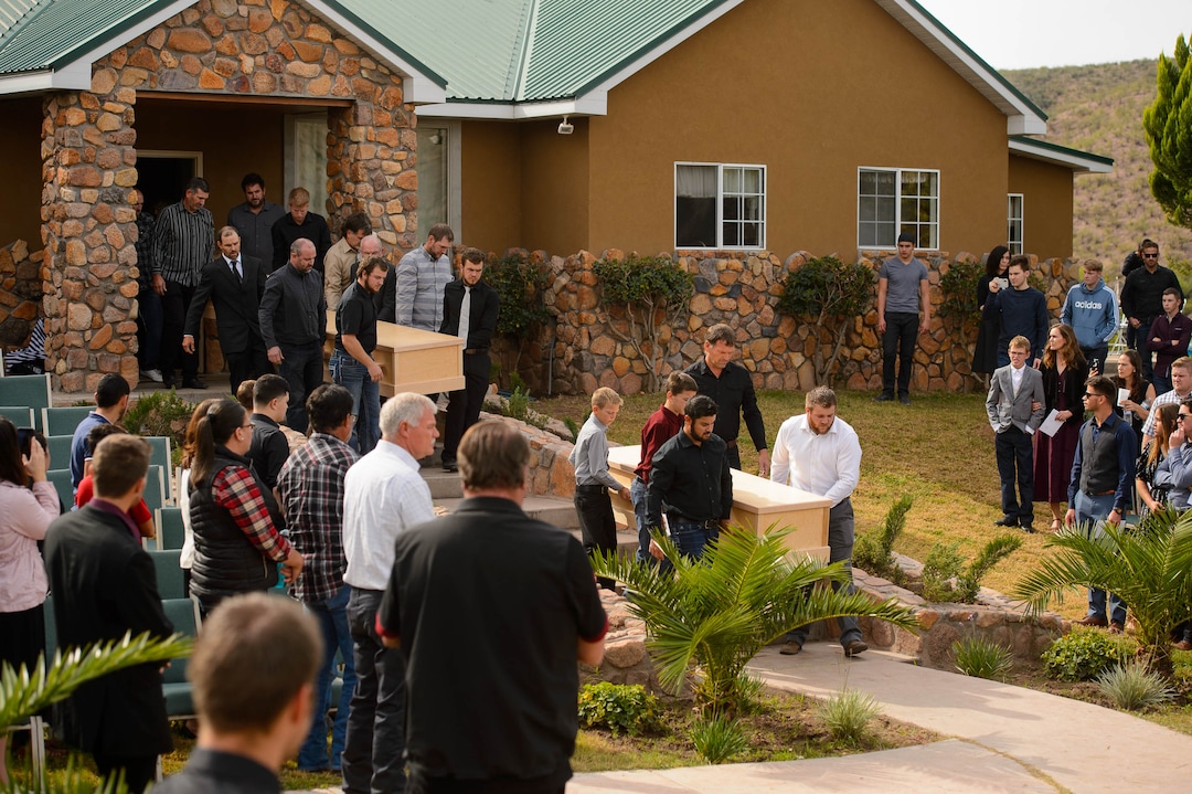 (Trent Nelson  |  The Salt Lake Tribune)
The three caskets arrive at the funeral for Dawna Langford and two of her children, Trevor and Rogan, in La Mora, Sonora on Thursday, Nov. 7, 2019. Three women and six of their children, all members of the extended LeBaron family, died when they were gunned down in an attack while traveling along Mexico's Chihuahua and Sonora state border on Monday, Nov. 4, 2019.