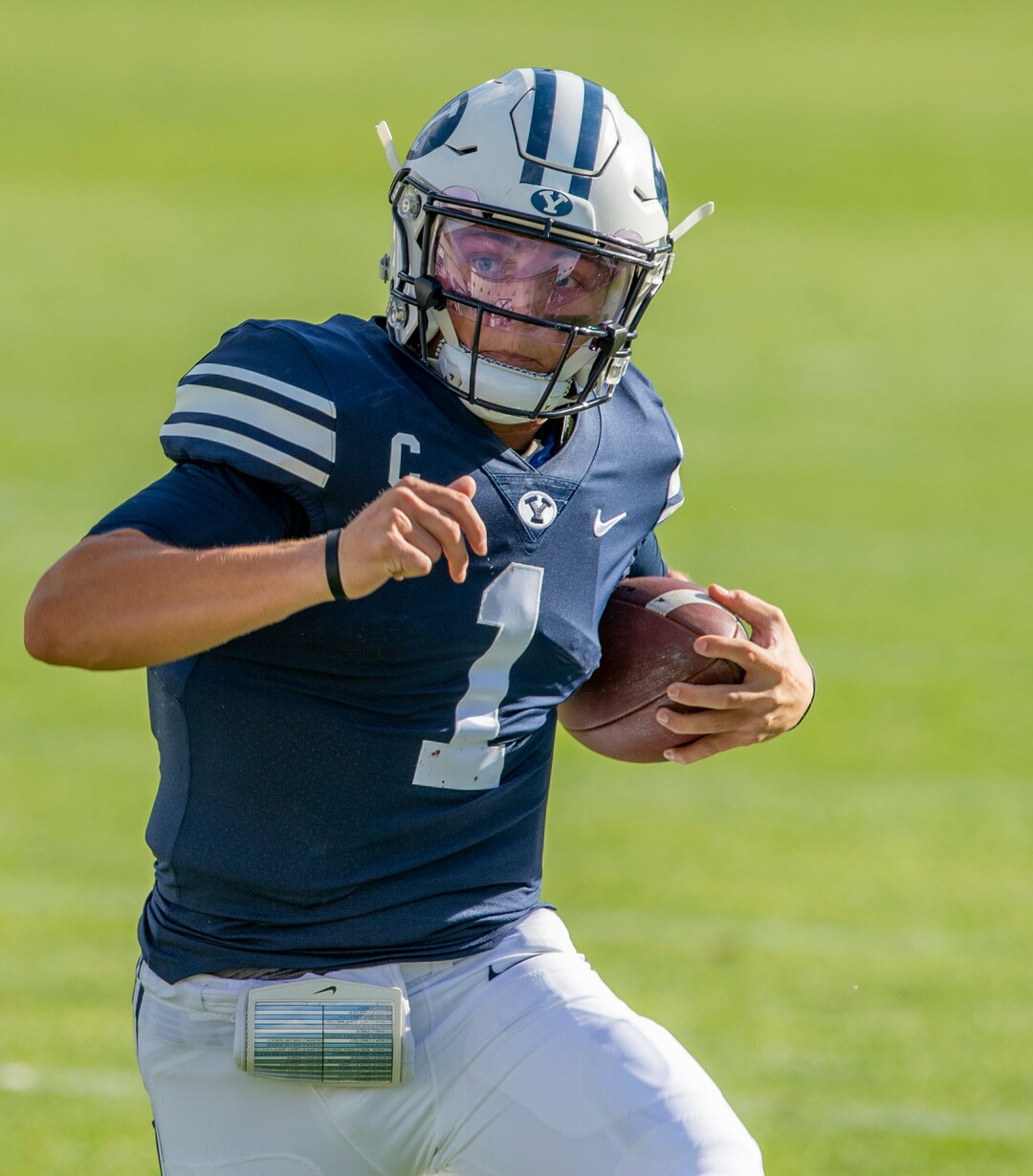 (Rick Egan  |  The Salt Lake Tribune)    Brigham Young quarterback Zach Wilson (1) runs the ball for the Cougars, in football action between the Brigham Young Cougars and the UTSA Roadrunners, at Lavell Edwards stadium, Saturday, Oct. 10, 2020.