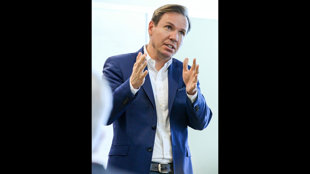 (Leah Hogsten | The Salt Lake Tribune) Paul Huntsman, owner and publisher of The Salt Lake Tribune has applied with the IRS to switch the newspaper to a nonprofit company, relying on donations large and small. Huntsman met with the staff of The Tribune Tuesday, May 7, 2019 to announce the move and field questions.