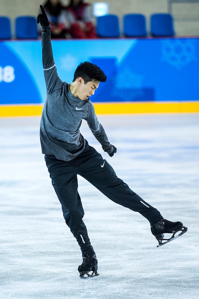 (Chris Detrick | The Salt Lake Tribune) Salt Lake City's Nathan Chen practices his Men's Single Skating Short Program for the Team Event at the Gangneung Ice Arena Thursday, February 8, 2018.