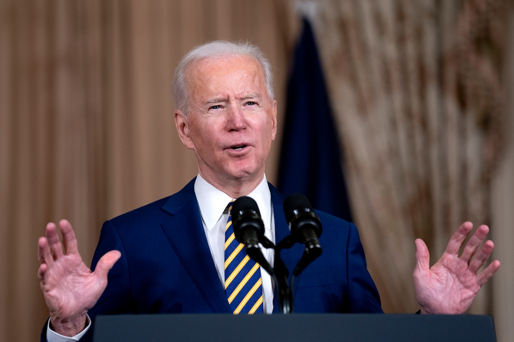 (Stefani Reynolds | The New York Times)
Joe Biden talks at the State Department in Washington, Feb. 4, 2021. “When your great nation is facing decline because of rising inequality, insecurity, distrust and alienation,” writes New York Times columnist David Brooks, ”you don’t just sit there. You try something big.”