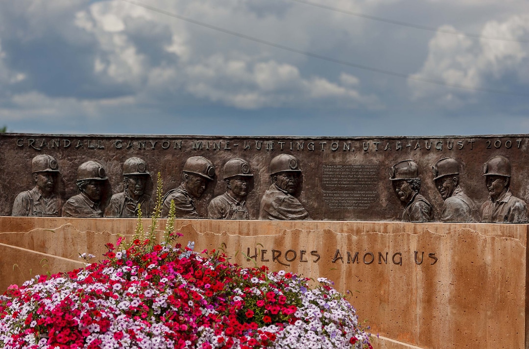 (Trent Nelson  |  The Salt Lake City)  A memorial to six miners and three rescuers who died in the 2007 Crandall Canyon mine disaster adorns the grounds next to the cemetery in Huntington.