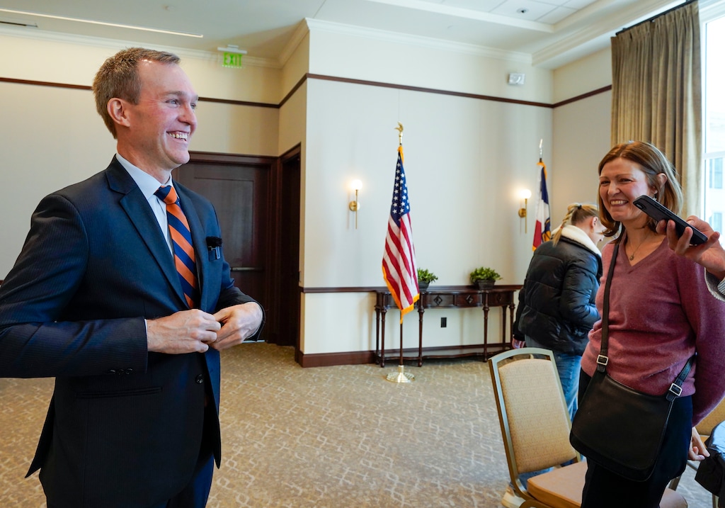 (Chris Samuels | The Salt Lake Tribune) Former U.S. Rep Ben McAdams completes paperwork for his candidacy for U.S. House of Representatives at the Capitol in Salt Lake City, Monday, March 9, 2026.