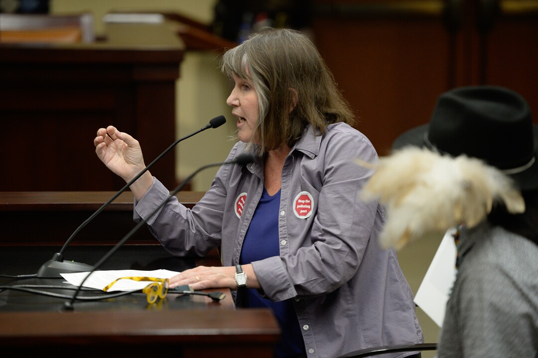 (Francisco Kjolseth  |  The Salt Lake Tribune)  Deeda Seed expresses her opposition as she addresses the Utah Inland Port Authority meeting for the first time since its June meeting was disrupted by protestors at the Utah Capitol on Thursday, Oct. 17, 2019.