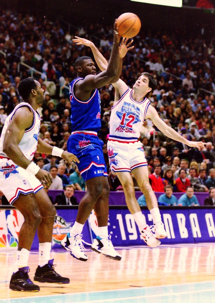 (Steve Griffin  | Tribune File Photo)  John Stockton defends for the West, during the 1993 All Star Game at the Delta Center in Salt Lake City, Sunday, Feb. 21, 1993.