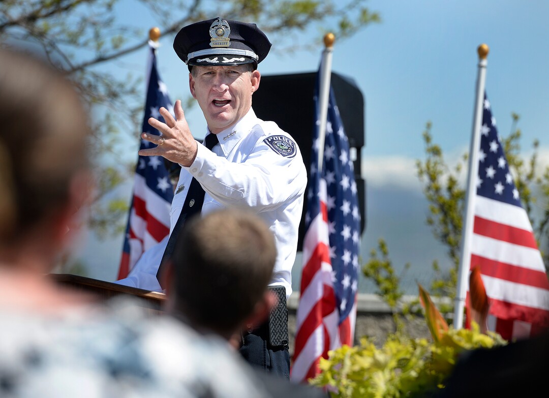 Scott Sommerdorf | The Salt Lake TribuneSheriff Jim Winder speaks during the Salt Lake County Sheriff's Office's annual memorial service hosted by the Salt Lake County SheriffÕs Office Mutual Aid Association, Wednesday, May 3, 2017. 
