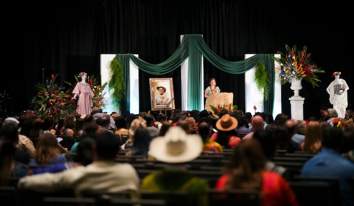 (Bethany Baker  |  The Salt Lake Tribune) Salt Lake County Mayor Jenny Wilson speaks as part of the celebration of life for Afa Ah Loo, the man shot and killed during the 'No Kings' protest, during the community event at the Salt Palace Convention Center in Salt Lake City on Friday, June 27, 2025.