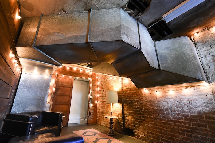 (Francisco Kjolseth  |  The Salt Lake Tribune)  The "coal room," a sitting area that once used to be the room where coal was brought in to heat the building is part of the historic 2016 Ladies Literary Club House building at 850 E South Temple. Currently known at the Photo Collective Studios the co-owners are now seeking a grant to make it ADA accessible for the first time in its 106-year history.