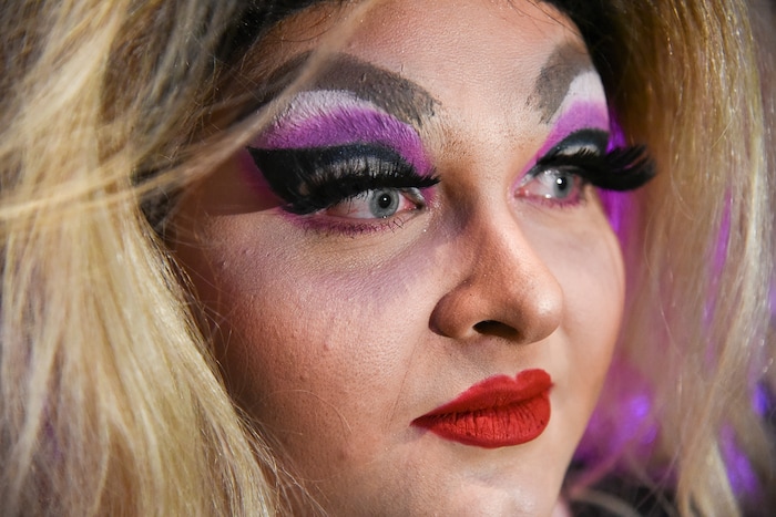 (Francisco Kjolseth  |  The Salt Lake Tribune)  Tyler Jones, who recently organized a Halloween-themed drag show featuring performers from all over Cache Valley, talks about the hours of preparation to become Anya Bacon, including three layers of eye lashes. Jones and nine other drag queens and kings performed during Utah State University's first ever drag show recently. 