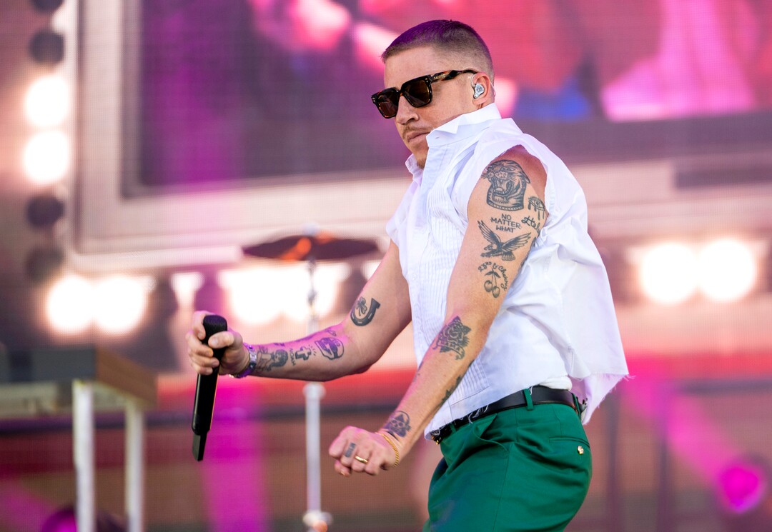 (Rick Egan | The Salt Lake Tribune)  Macklemore performs at Rice-Eccles Stadium, on Friday, Aug. 5, 2022.