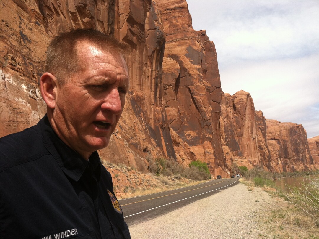 (Courtney Tanner | The Salt Lake Tribune) Jim Winder, the chief of police for Moab, stands on the side of the road near the Colorado River on April 7, 2018. He stepped down from his position as Salt Lake County sheriff in July 2017.