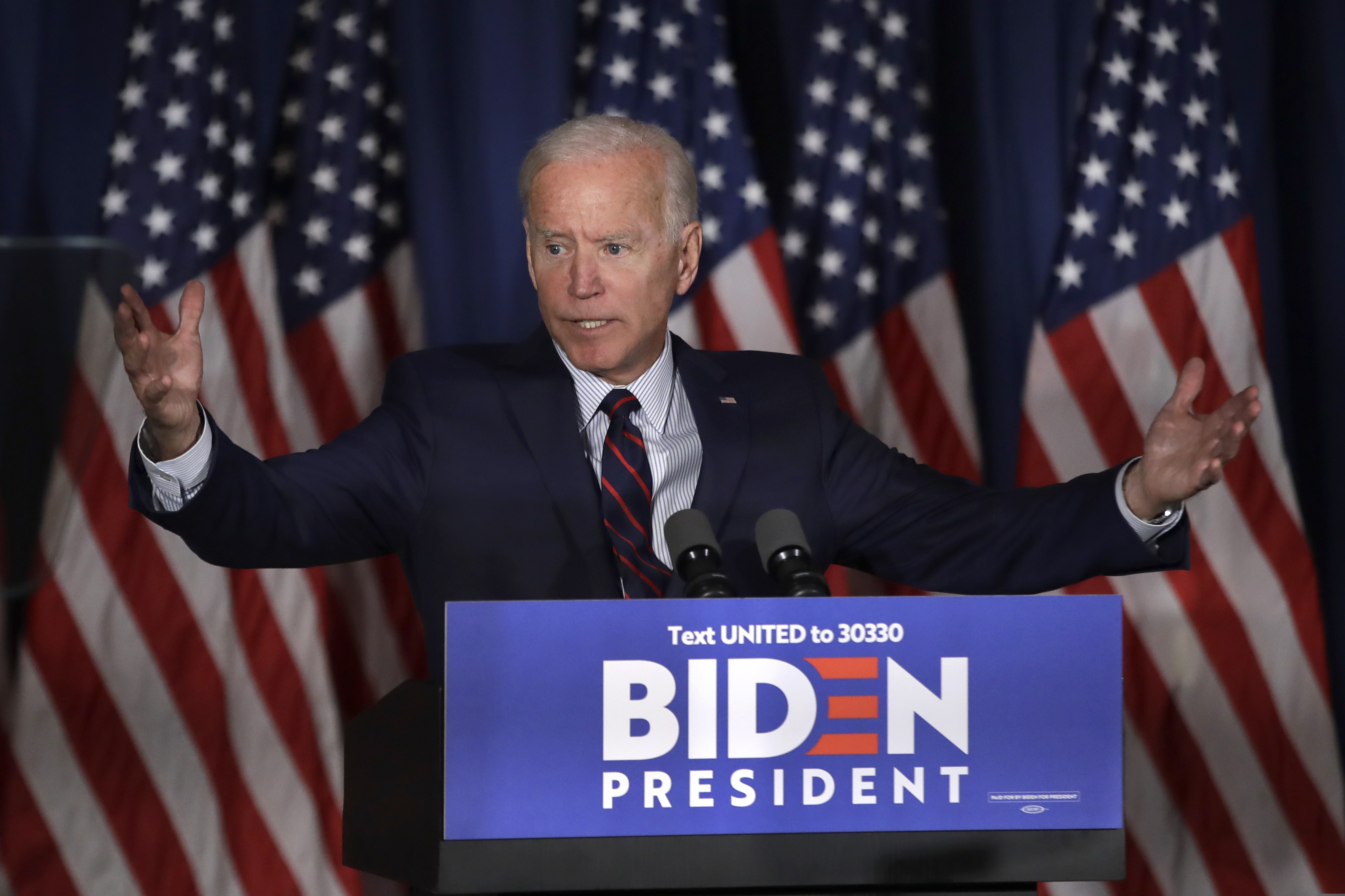(Elise Amendola | AP) Democratic presidential candidate and former Vice President Joe Biden speaks at a campaign event, Wednesday, Oct. 9, 2019, in Rochester, N.H.